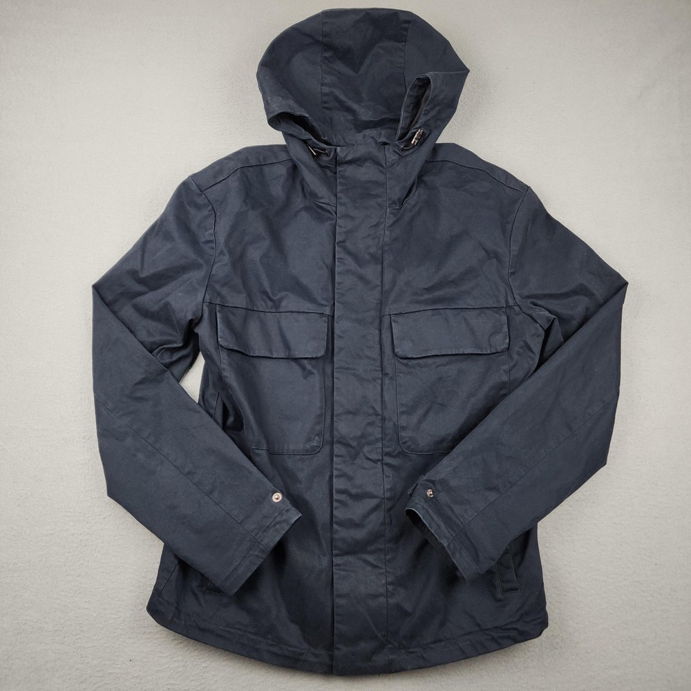 Express Jacket Mens XS Blue Hooded Canvas Anorak Full Zip Lined Pockets Stretch